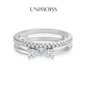 UniMoiss Moissanite Tied in Love Bow Double Band Ring Silver-Plated Wedding Engagement Anniversary Valentine's Day Birthday Gift Daily Wear Jewelry