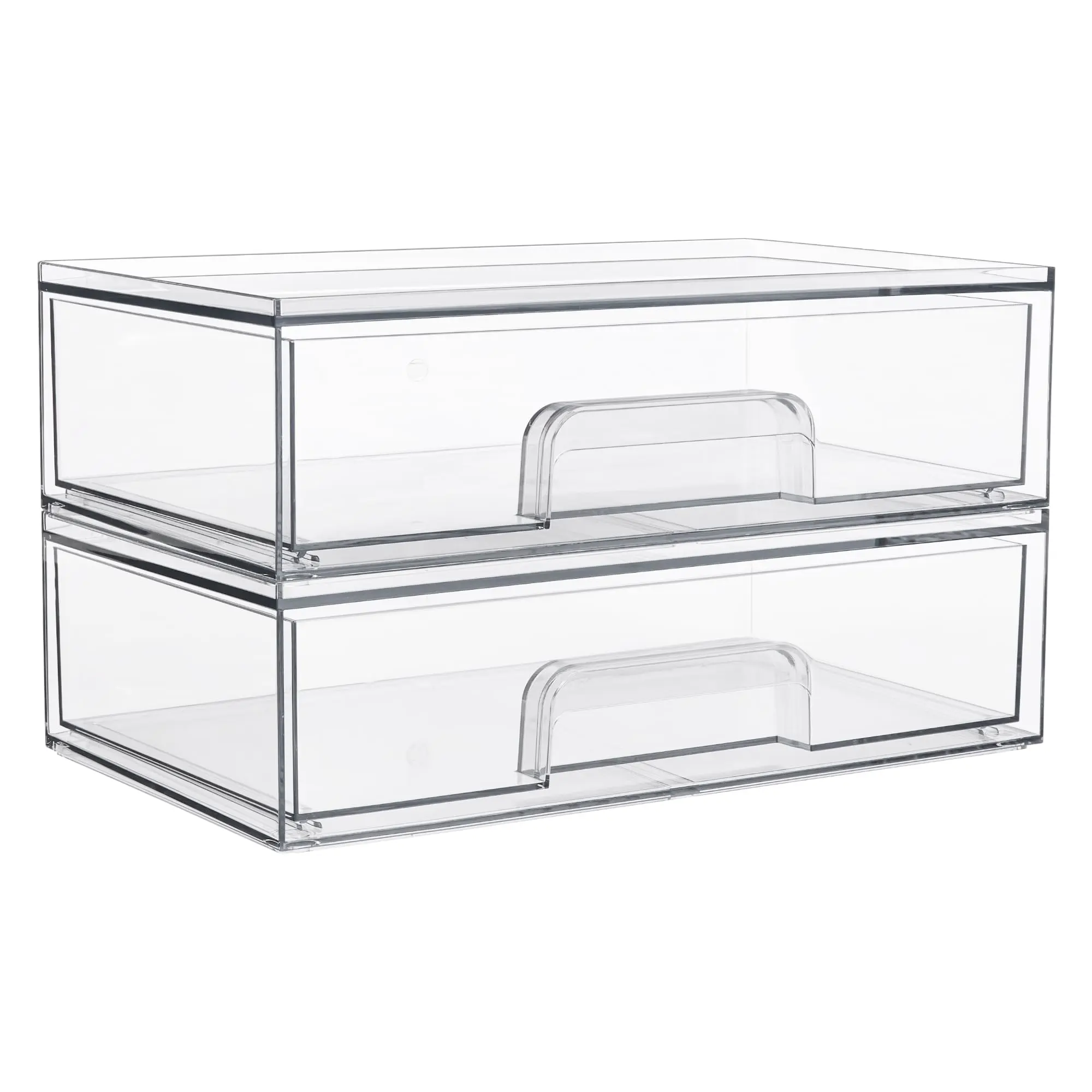 2 Pack Wide Plastic Organizers, Clear Pull-Out Plastic Drawers, Clear Stackable Storage Drawers, Stackable Design for Makeup Palettes, Cosmetics, Beauty Supplies, Vanity, Cabinet and Desk