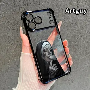 Rebellious Nun Pattern Four Corner Anti-Fall Phone Case Transparent Electroplated Protective Cover for iPhone 17 Pro Max Air 16 15 Plus 14 13 12 11 E