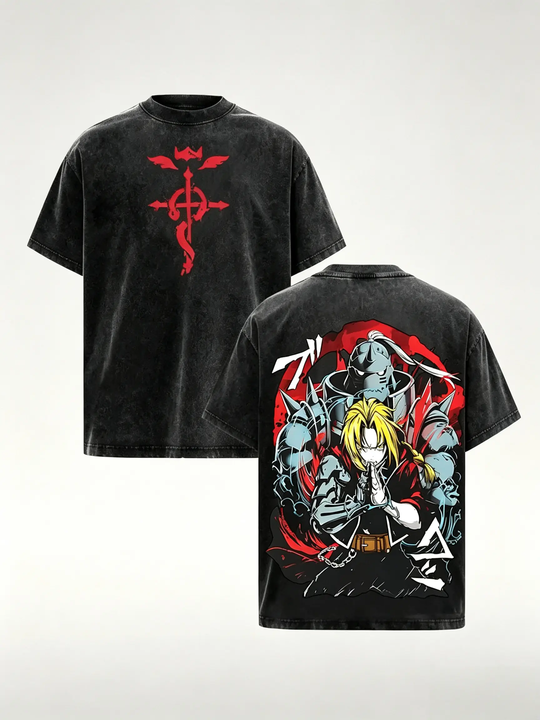 Fullmetal Alchemist Graphic Tee Double Sided Edward Elric Alphonse Print Oversized Y2K Anime Streetwear Unisex Short Sleeve T-Shirt casual slim-fitting top f s day
