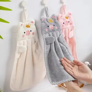 Household Cute Absorbent Kitchen Towels Lazy Cloth Towels Solid Color Children's Hand Towels Coral Plush Hand Towels