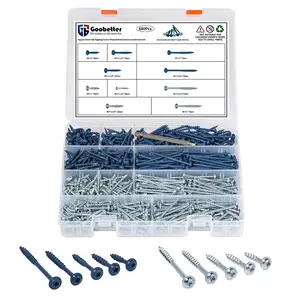 680 PCS \360 PCS Pocket Hole Screws Assortment Kit, 5 Sizes #8 x 1, 1-1/4", 1-1/2", 2", 2-1/2",Square Drive Self Tapping Coarse Thread Wood Screws Set, Blue Coated and Zinc Coated, Drive Bit Included