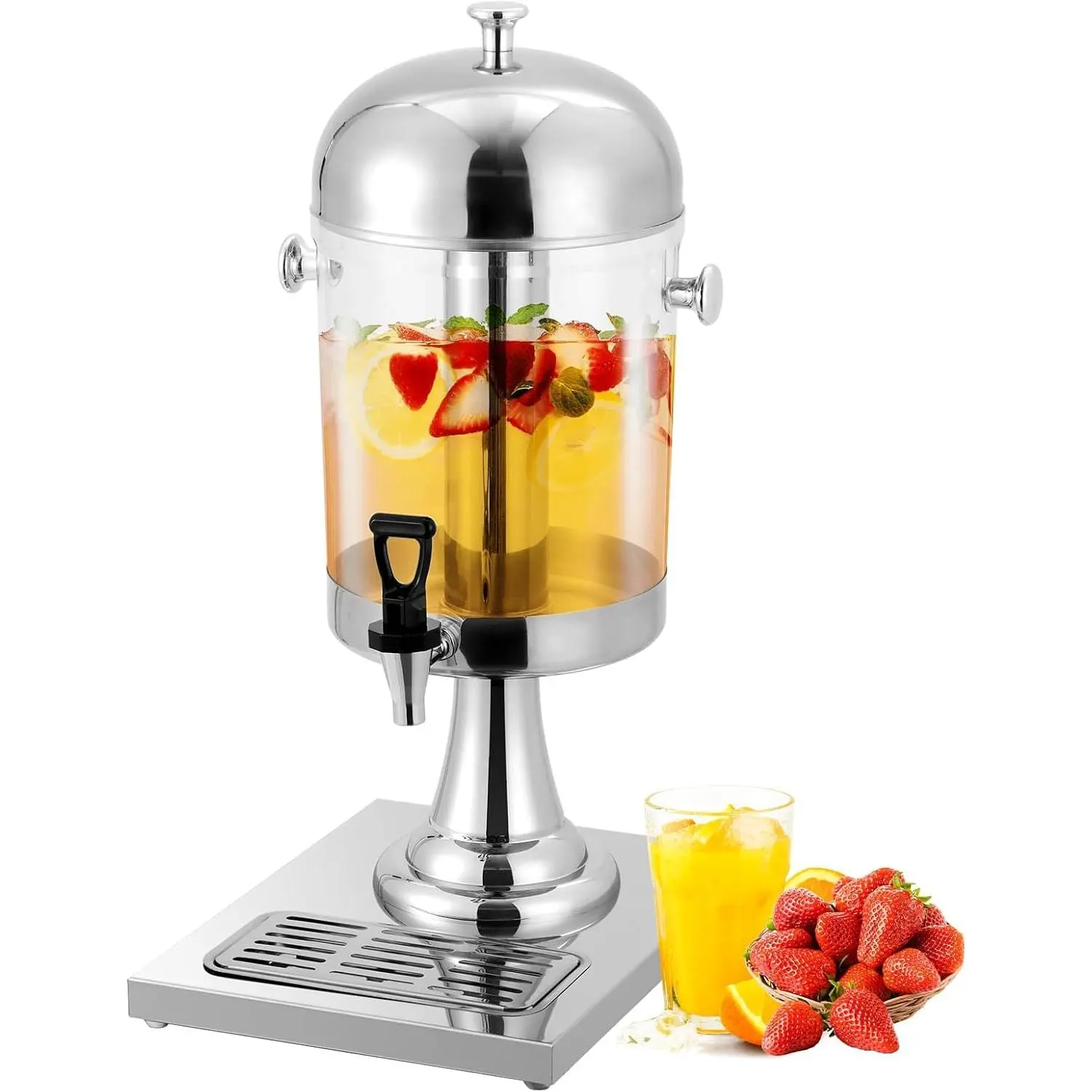 GARVEE 2.2 Gallon Stainless Steel Beverage Dispenser with Ice Core & Stand Spigot & Drip Tray Included, for Lemonade, Iced Tea, Juice at Parties, Weddings & Events,Silver