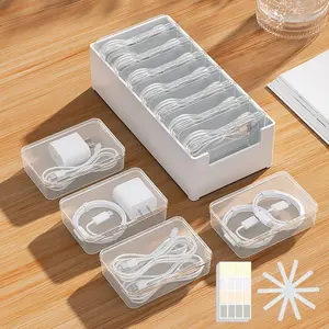 Cable Management Box with 7 Small Hinged Boxes and 1 Large Box, Efficient Desktop Charging, Durable PP Material, Office and Home Storage Organizer, Extension Cable Organizer