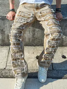 2026 Trendy Slim Fit Ripped Denim Street Jeans Y2K Skater Aesthetic Casual Menswear