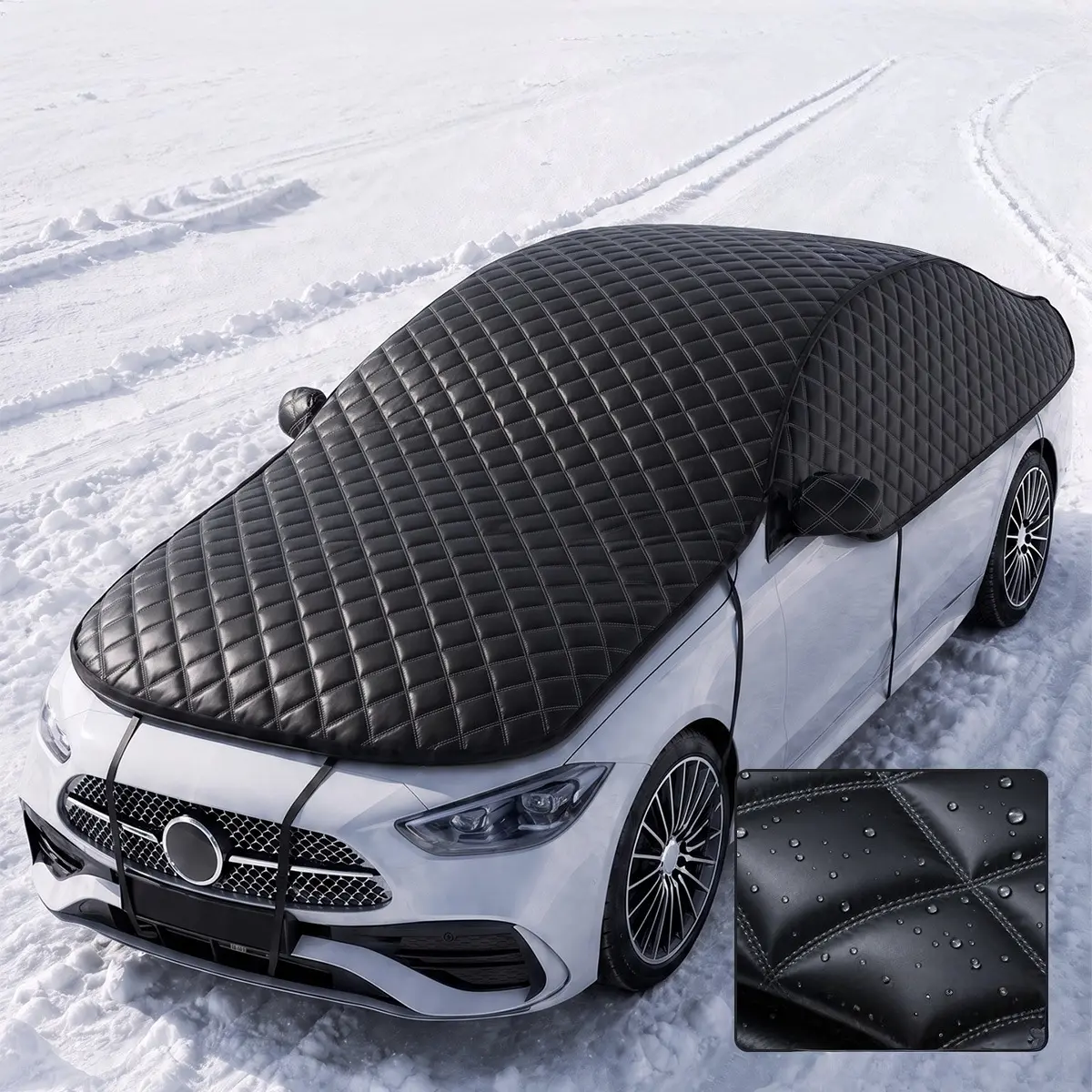 Car Snow Cover, 7 Windows Full Coverage Windshield Frost Guard, Thickened Composite Cotton Car Sunshade for Winter Snow Ice Protection