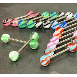 8 PAIR Bulk Pack Clear Marble Balls Nipple Barbells Rings Shields 14g 5/8'