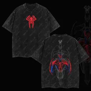 Superstyle Miguel O’Hara Spidey-Man 2099 Ver 02 - Spidey verse Edition Double Printed Oversize Lightweight Acid Washed Tee TV Series Graphic Design Top Cotton Streetwear Comic Superheroes T-Shirt Clothes Menswear Womenswear W96