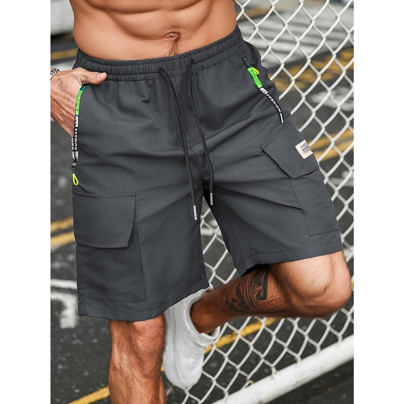 Men's XXS Casual Cotton Quick-Dry Joggers - Slogan Print, Lightweight Breathable Fabric, Drawstring-Elastic Waist, Green Zipper Pockets, Machine Washable, Dry Clean Option, Normal Fit, for Outdoor Sports