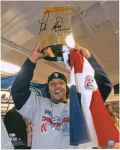 Pedro Martinez Boston Red Sox Autographed 16" x 20" Holding World Series Trophy Photograph - Fanatics Authentic Certified