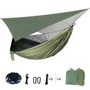 Portable Mosquito Net Nylon Camping Hammock with Waterproof Rain Fly Canopy Tarp
