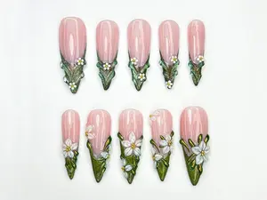 Enchanted Forest Press On Nails | 3D Floral Elfcore Nail Art | Moss Green Fairycore Nails | Handmade Nature-Inspired