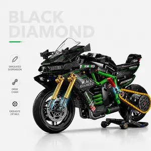 Kawasaki H2 Buildable Kit Motorcycle, Plastic Brick Toy Replica with Carbon Fiber Details & Suspension, Collectible Building Toy for Hobby Enthusiasts, Buildable Kit Motorcycles, Plastic Brick Motorcycles