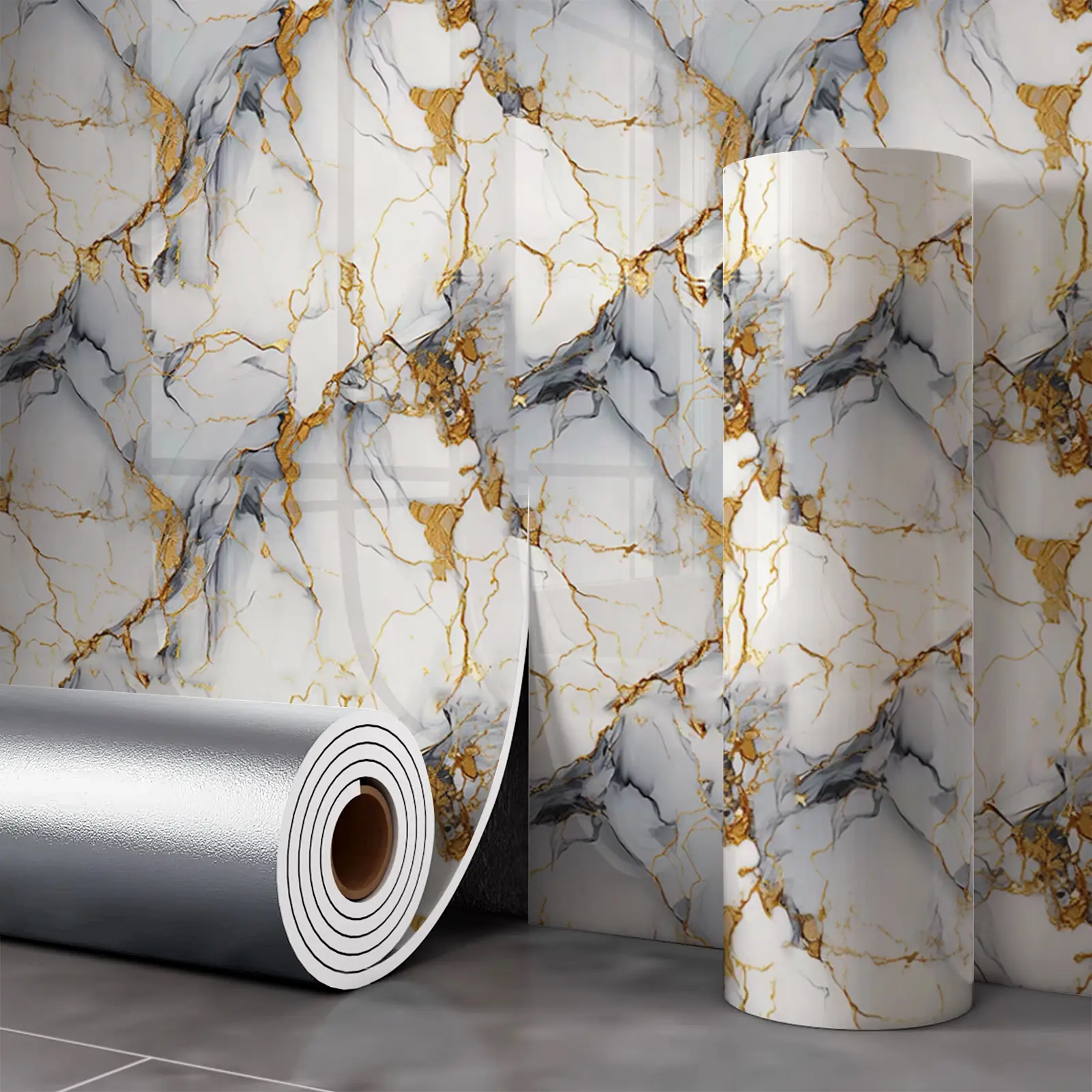 Thick Self-Adhesive Tile Look Faux Marble Finish Wall Stickers, Kitchen Wallpaper Peel And Stick, Marble Backsplash Wallpaper, Waterproof Moistureproof Moldproof, DIY Decor for Interiors, Kitchen Bathroom, Wallpaper