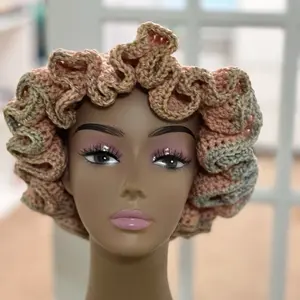 Small Deluxe Rose Gold "Princess" Handmade Crochet Ruffle Hat 100% Acrylic Yarn Stylish Fashion Accessory for All Seasons