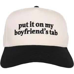 Vintage 5-Panel 2-Toned Baseball Cap - Women's Adjustable Casual Hat for Sports & Outdoor Use (Put It On My Boyfriend's Tab Design), Adjustable Hat
