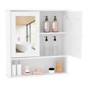 Wall Mount Wooden Bathroom Storage Cabinet, Medicine Organizer with Adjustable Shelves, Heavy Duty Easy Installation Design, Versatile Wall Cabinet for Bathroom, Kitchen, Laundry Room, Entryway
