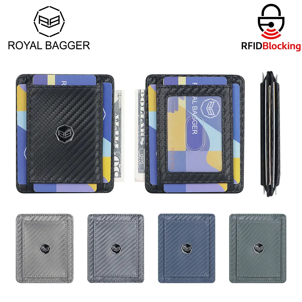 Royal Bagger RFID Blocking Genuine Cow Hide Minimalist Men's Small Card Holder - Basic Business Wallet with Coin Clip, Model 3230, Minimalist Wallet, Anti-Theft, Genuine Leather Wallet