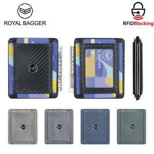 Royal Bagger RFID Ultra-thin Genuine Leather Card Holder for Men Small Card Holder Simple Coin Clip 3230