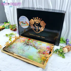 Gold Glitter Glass tray Party Gift for Souvenir Festive Gift Crafts party Supplies, House decor Vanity Tray Coffee Table Decor tray Perfume Makeup Serving New Tray for Festive Party Dresser Bedroom Bathroom Home Kitchen Counter Living Room Cafe Club Bar