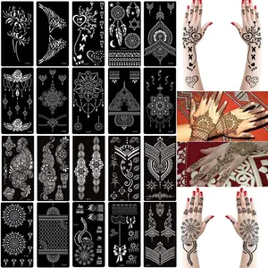 20 Sheets Henna Tattoo Stencil Kit, 3.74" x 7.28" Temporary Tattoo Templates Indian Arabian Self Adhesive Tattoo Sticker for Face Body Art Paint