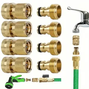 Brass Garden Hose Quick Connect Set, Garden Hose Connector Adapter, Gardening Tool Accessories, Durable Garden Hose Connector Adapter for Outdoor Lawn and Gardening Use