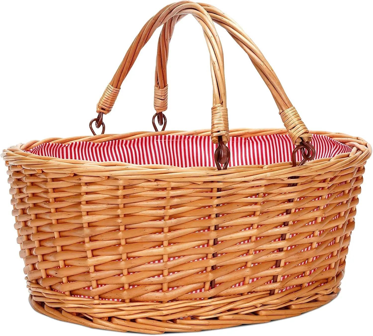 Wicker Picnic Basket with Double Folding Handles,  Large Willow Hamper Empty Basket  Easter Eggs Candy Storage  Basket for , Flower, WeddingRed 16inch