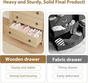 Unfinished Engineered Wood 3-Tier Drawer Chest Dresser - Bohemian Look, Extra-Deep Compartments, Mid-Century Legs, Rattan Accents, Modern Storage Cabinets for Bedroom, Living Room Indoor Furniture
