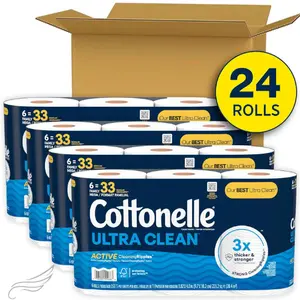 Cottonelle Ultra Clean Toilet Paper with Active CleaningRipples Texture, 24 Family Mega Rolls (24 Family Mega Rolls = 132 Regular Rolls) (4 Packs of 6), 353 Sheets Per Roll, Packaging May Vary