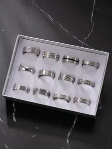 12 Piece Stainless Steel Men's Rings Set, Simple Multi-Layered Stackable, Stacking Rings, Hip Hop Punk Style, Daily Commute, Date, Party, Gift for Men