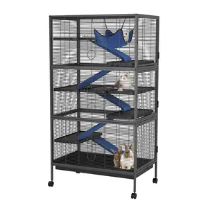 Metal Small Animal Cages, 58" h Large Ferret Nation Cage with Hammock, 7 Removable Platforms for Sugar Glider, Guinea Pigs, Chinchillas, Rabbit