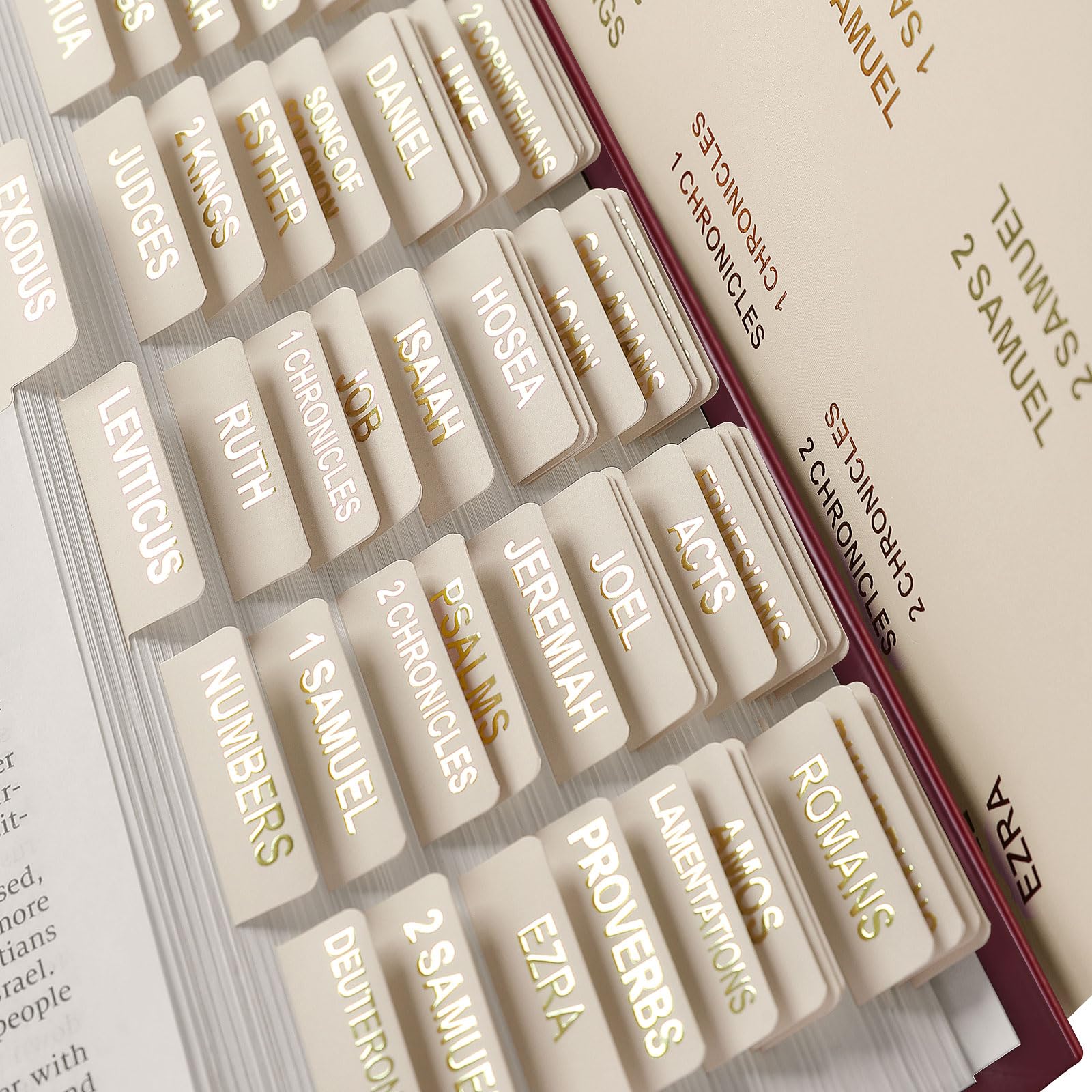 SKYDUE 100 Laminated Gold Foil Bible Tabs, Large Print Bold Text Durable Repositionable Easy-to-Apply Index Dividers for New & Old Testament, Elegant Family Gift for All Ages (Office Stationery) SKYDUE 100 Laminated Gold Foil Bible Tabs, Large Print Bold Text Durable Repositionable Easy-to-Apply Index Dividers for New & Old Testament, Elegant Family Gift for All Ages (Office Stationery)