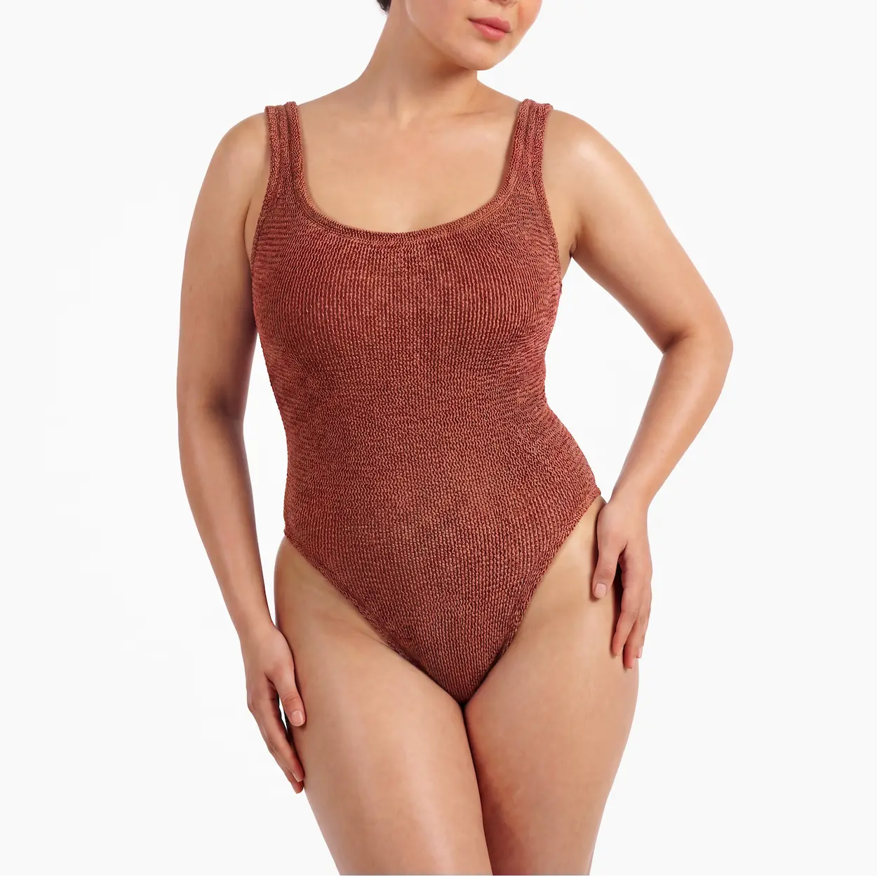 One Size Crinkle Swimsuit, Maternity & Postpartum - Metallic Cinnamon