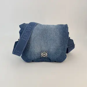Pre-owned Loewe denim Crossbody Bags 2022 Small Goya Puffer Bag Blue Shoulder Bag