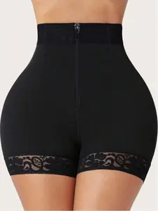 1 Count Women's High Waist Solid Color Shorts, Firm Waist And Lift Buttocks Body Shaper Panty, Fajas, Colombian Shapewear, Bottoms With Zipper Closure , Lace Compressing Briefs, Suitable For Various Occasions