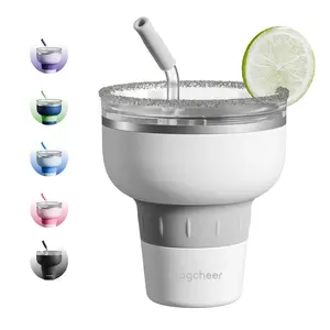 16 oz Cocktail Tumbler with Lid and Straw - Stainless Steel Insulated Margarita Tumbler - 320° Sippable Stemless Wine Cup for Party | White