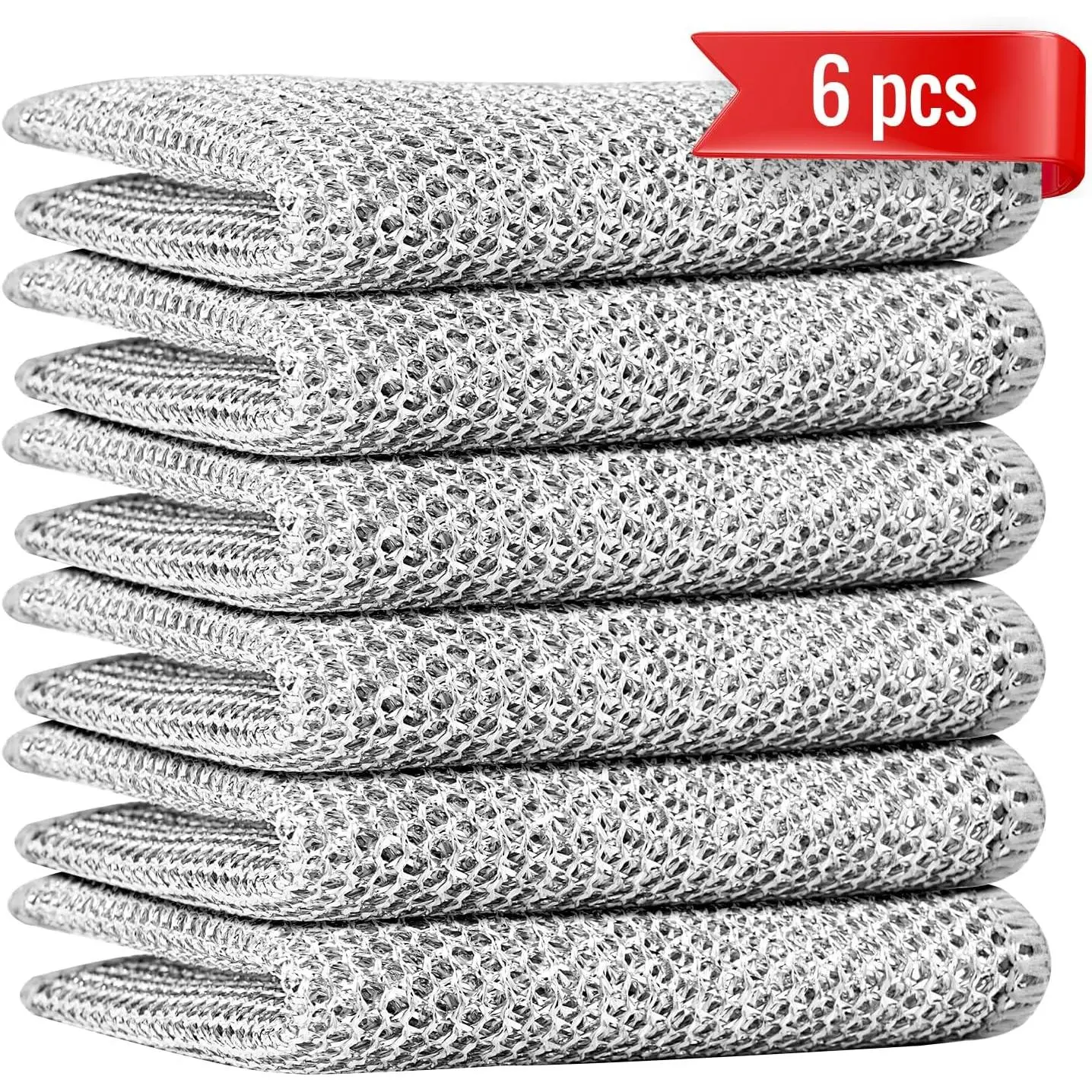 6 count Double Layer Multifunctional Non-Scratch Wire Dishcloth, Multipurpose Wire Dishwashing Rags Wire Cleaning Cloths Wire Dish Towels for Sinks, Pots, Pans, Counters and Cooktops in The Kitchen