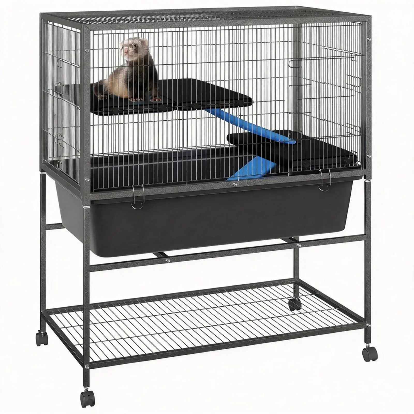Ferret Cage, 40.4" h Large Ferret Nation Cage with 3 Removable Platforms, Deep Tray, Storage Shelf, Metal Small Animal Cages on Wheels for Sugar Glider, Guinea Pigs, Chinchillas, Rabbit