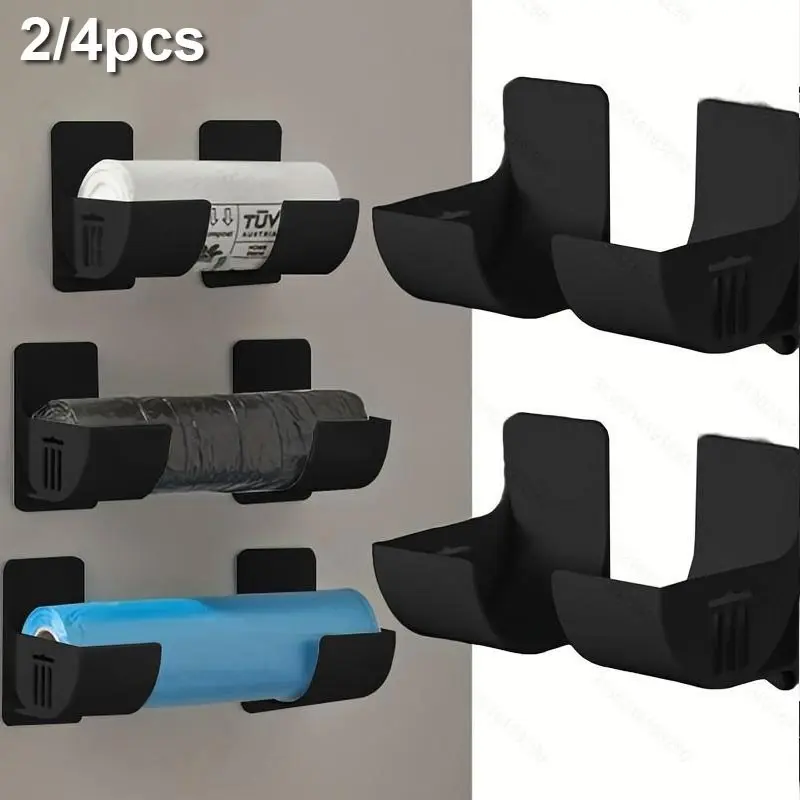 2PCS Adhesive Wall-Mounted Wrap Dispenser &Trash Bag Holder,No-Drill, Easy Installation Under Cabinet Organizer for Plastic Wrap,Garbage Bags&Food Storage Bags,Spacesaving Storage for Kitchen,Pantry,Bathroom,Ideal for Home Cooks,Renters&Housewives