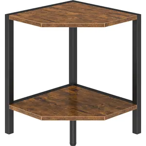 2 Tier Industrial Corner Shelf Stand, Multipurpose Standing Corner Bookshelf Display Shelf Countertop Organizer for Living Room Kitchen Bedroom Office, Rustic Brown