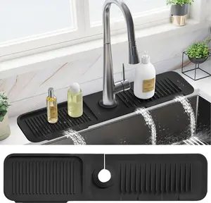 24 Inch Faucet Mat for Kitchen Sink Splash Guard Behind Faucet, Sink Protectors for Kitchen Sink Faucet Mat Splash Guard for Kitchen Sink Area, Longer Silicone Faucet Guard & Draining Mat, Grey #SummerVibes