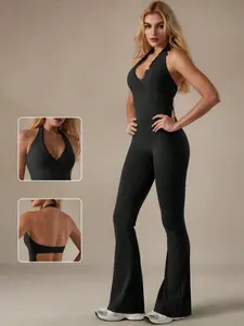 Women's Patchwork Lace Bodysuit, Slim-Fit Sleeveless Yoga Top, Sporty Elastic Pants for All Seasons, Ideal for Fitness & Daily Wear, Sportswear Jumpsuits, Workout Jumpsuits