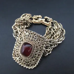 Pre-owned Givenchy Brass Small Leather Goods Color Stone Chain Bracelet