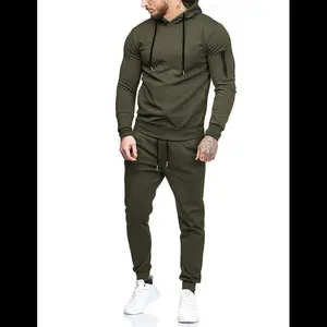 Men’s Fall Tracksuit Hoodie Set – Olive Green Long-Sleeve Pullover & Full-Length Joggers with Drawstrings & Side Pockets for Gym Workouts & Casual Wear