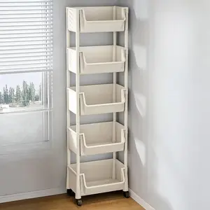 Large Durable 5-Tier Multi-Functional Plastic Storage Cart with Wheels, Layered Shelf Organizer for Bedroom Kitchen Bathroom Living Room Racks