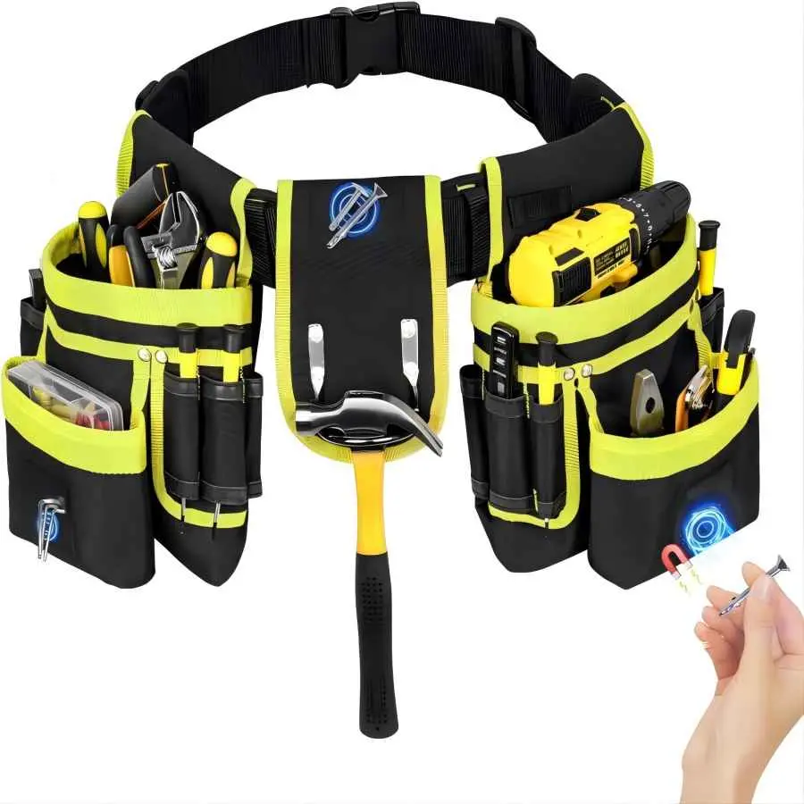 26-pockets Tool Belt, 1 Count Magnetic Tool Pouch, Garage Tool Organizer, Detachable & Adjustable Repair Tool Pouch Bag for Electrician, Carpenter, Construction, Work Apron, Portable Utility Storage Bag, Industrial Toolkit Pouches, Convenient Tool Pockets