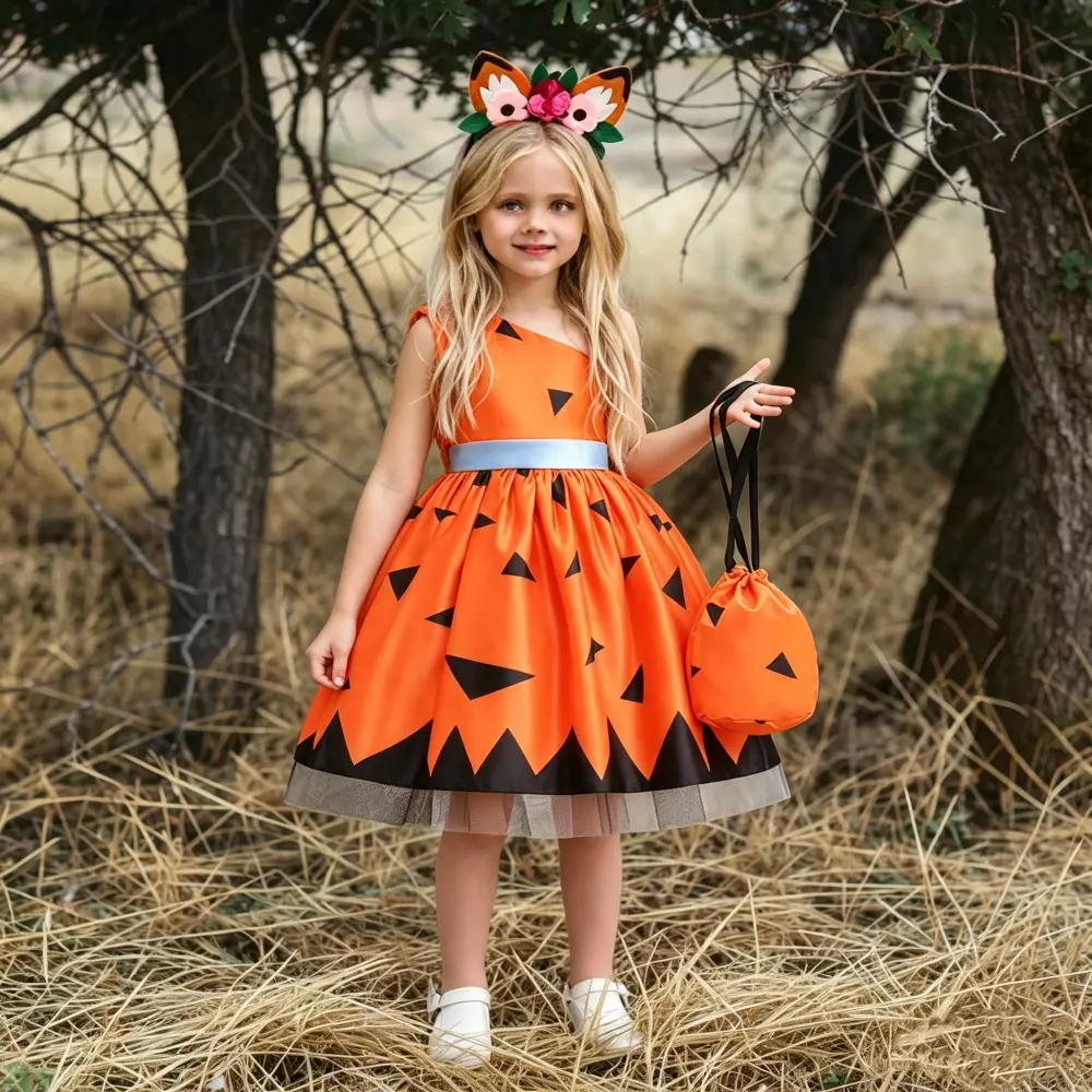020 ( Only dress ) Halloween girl dress pumpkin costume makeup performance dress