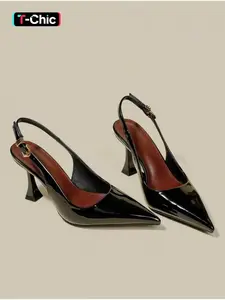 Plus-size women's new summer pointed-toe closed-toe back-strap buckle stiletto sandals for outdoor wear, stylish, simple, comfortable for daily commuting and parties, Classy Sandal, Elegant Fashionable Sandals