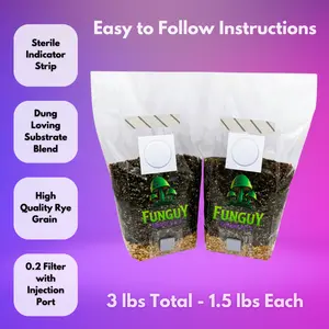 FunGuy Grow Kits - All-in-One Mushroom Growing Bags 2-PACK - Kit  Dung Loving Grow Substrate & Rye Grain