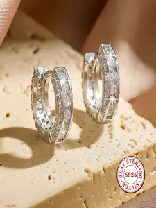 S925 Sterling Silver Hoop Earrings for Women, Cubic Zirconia Paved Huggie Earrings, Hypoallergenic Small Hoop Earrings, Gold/Silver Plated Jewelry Gift for Her